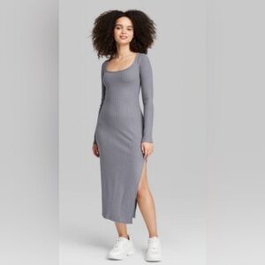 SOLD. Wild fable - M - Grey long sleeve midi dress with slit on left side